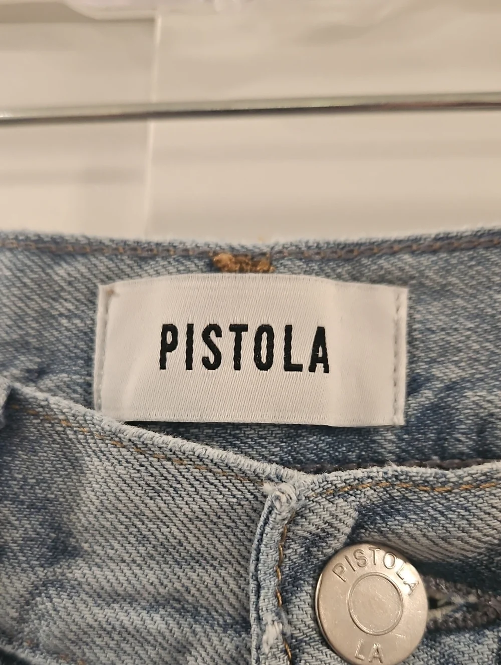 Pistola Presley High Rise Relaxed Roller Jeans.  Light Wash.  Very Distressed.